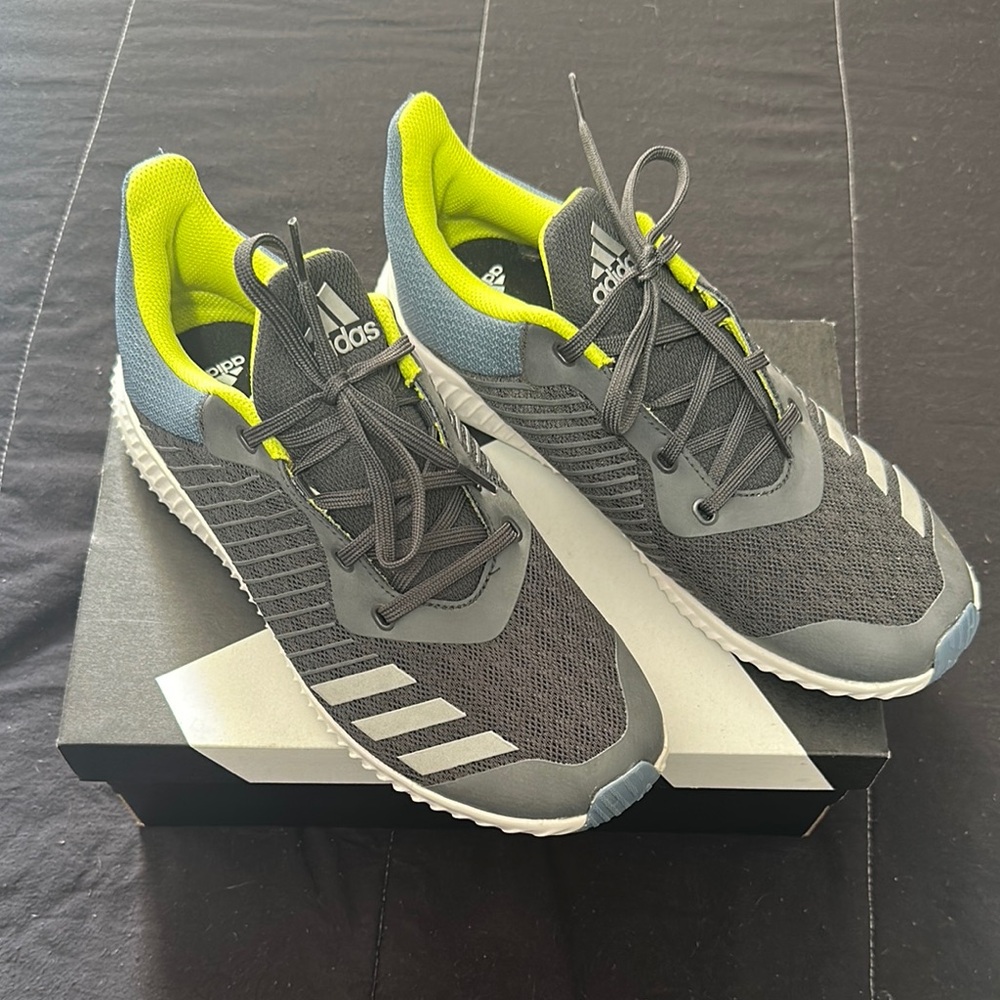 Adidas Charcoal and Lime Athletic Shoes